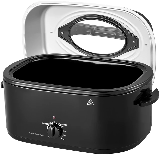 Main image of VEVOR Electric Roaster Oven, 24 Qt, Turkey Roasting Pan, Black, 1450W Power, Viewing Self-Basting Lid, 150-450°F Heat Control, Countertop Turkey Cooker with Defrost/Warm, Removable Pan and Rack