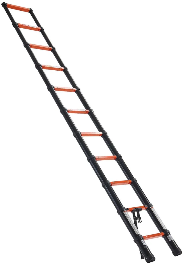 Main image of VEVOR Telescoping Ladder, 10.5 ft Extension Ladder One-Button Retraction, Heavy-Duty 330 lbs Capacity, for Home Repairs, Painting, Window Cleaning and RV, Aluminum, Anti-Slip Steps, Orange & Black