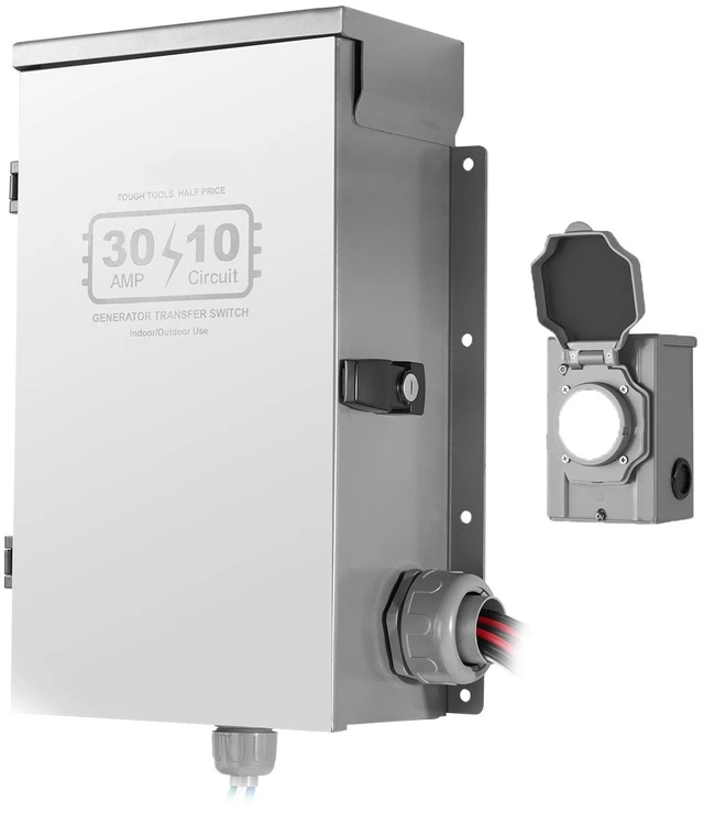 Alt view image 8 of 8 - Manual Transfer Switch, 30-Amp 10-Circuit, Prewired Generator Transfer Switch Kit with NEMA L14-30P Power Inlet Box, Double-Throw Switch, NEMA 3R, Mechanical Watt Meter, for 7500W Generators