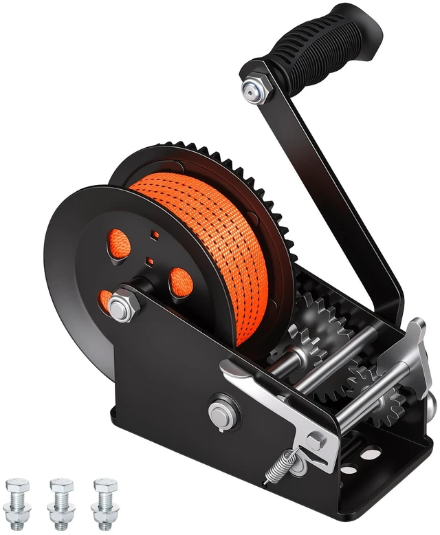 Main image of VEVOR Boat Winch, 3500 lbs Hand Winch, Heavy Duty Manual Rope Crank with 20ft Orange Polyester Strap, Portable Two-Way Ratchet, 2 Speed Switchable, Anti-Slip Handle Gear for Boat Trailer ATV Towing
