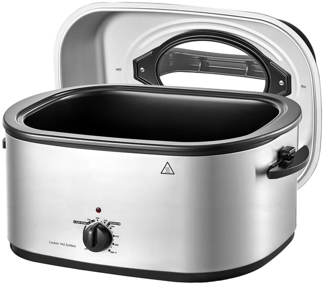 Main image of VEVOR Electric Roaster Oven, 26 Qt 1450W, Turkey Roasting Pan, Viewing Self-Basting Lid, 150-450°F Adjustable Heat, Countertop Turkey Cooker with Defrost and Warm Functions, Removable Pan and Rack