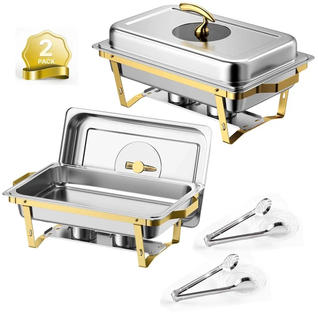 Main image of VEVOR 2 Packs Chafing Dishes for Buffet Set, 9QT Stainless Steel Chafer, for Banquet Party Wedding, Rectangle Buffet Server Warmer, 1 Full & 2 Half-Size Pans, Glass Lid, Fuel Holder, Tong, Glass Pad