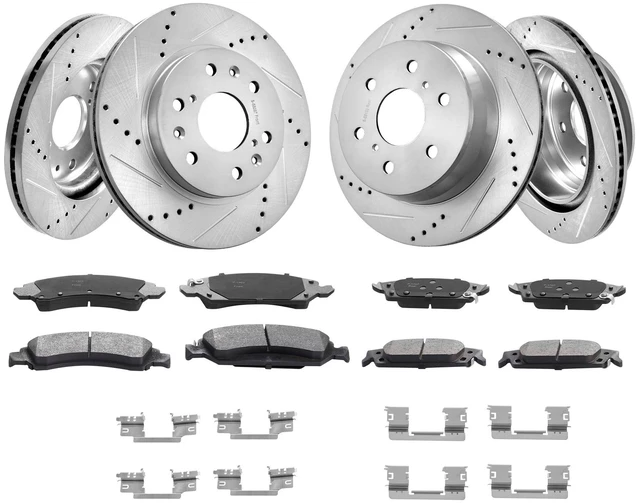 Alt view image 16 of 16 - VEVOR Drilled Slotted Front Rear Brake Rotors Pads Kit for Chevy Silverado GMC