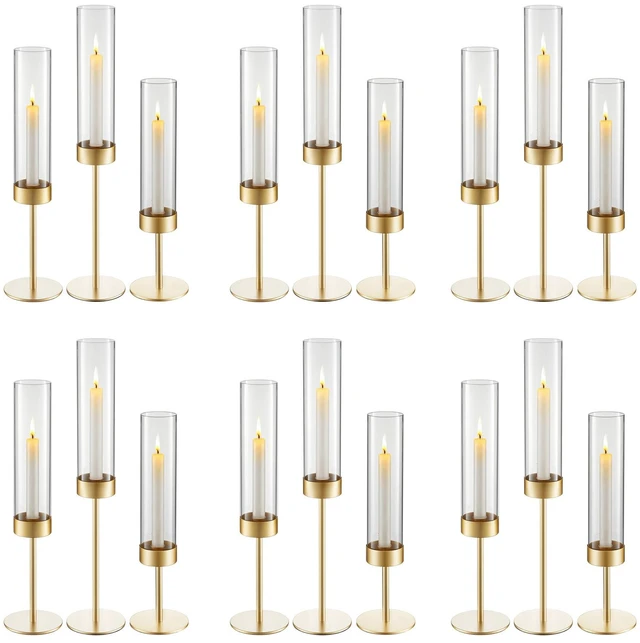 Alt view image 8 of 8 - VEVOR Hurricane Candle Holders Set of 18, Gold Metal Stand with Clear Glass Cylinders, Elegant Tiered Centerpieces Wind Protection for Wedding, Table Centerpieces, Party, Home Decor, Modern Style
