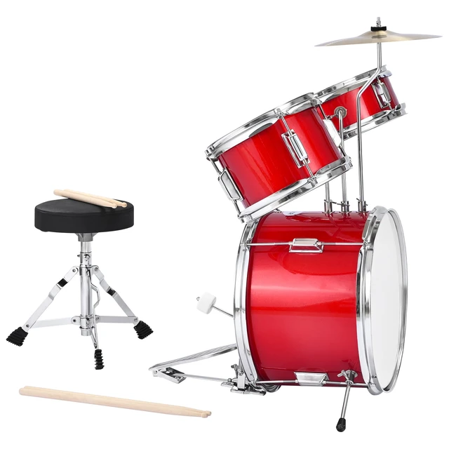 Alt view image 9 of 9 - VEVOR Kids Drum Set 3-Piece Junior Musical Drum Kit with 14 in Bass Drum (Red)