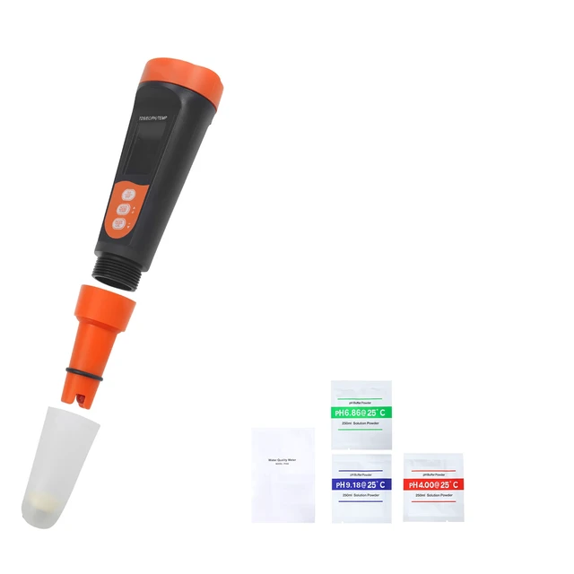 Alt view image 8 of 8 - VEVOR pH Meter, Accurate pH/EC (Conductivity)/TDS (ppm) Multi-Parameter Measurement, IP68 Waterproof Probe, Pocket Tester Kit with Calibration Powder Packets, VA Display, for Water Quality Testing
