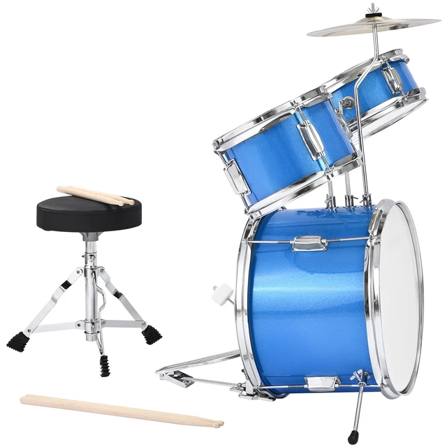 Alt view image 9 of 9 - VEVOR Kids Drum Set 3-Piece Junior Musical Drum Kit with 14 in Bass Drum (Blue)