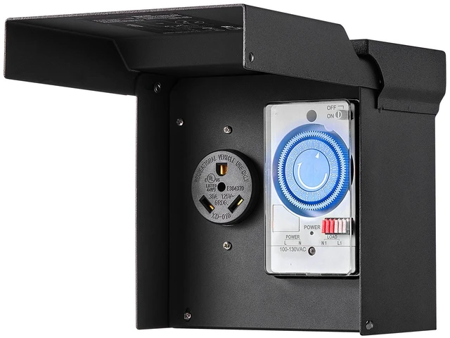 Main image of VEVOR 30 Amp RV Power Outlet Box with Timer NEMA TT-30R Receptacle 125V, for RV EV Camper Trailer Electric Car, Easy Installation, Lockable Enclosed Outdoor Electrical Panel, NEMA 3R Weatherproof