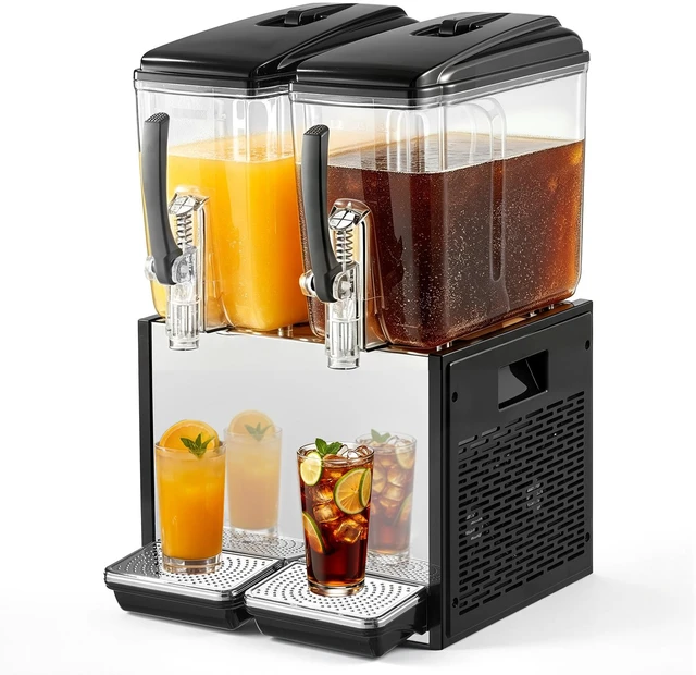 Main image of VEVOR Commercial Beverage Dispenser 2 Tanks 12 L / 12.7 QT Per Tank, Stainless Steel Juice Dispenser, Ice Tea Drink Machine with 45 to 54 Cooling Temperature, for Cold Drink Restaurant Bar Party