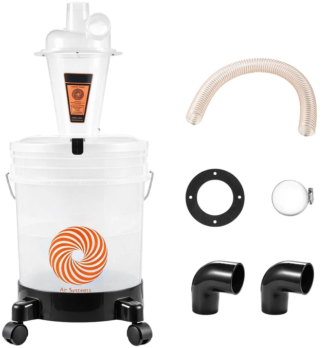 Main image of VEVOR Cyclone Dust Separator Kit, 5 Gallon Bucket 2 in O.D. Dust Collector, for Woodworking and Shop Wet/Dry Vacuums, with 3 ft PU Connection Hose, Elbow Adapter, Portable Casters, Translucent PP