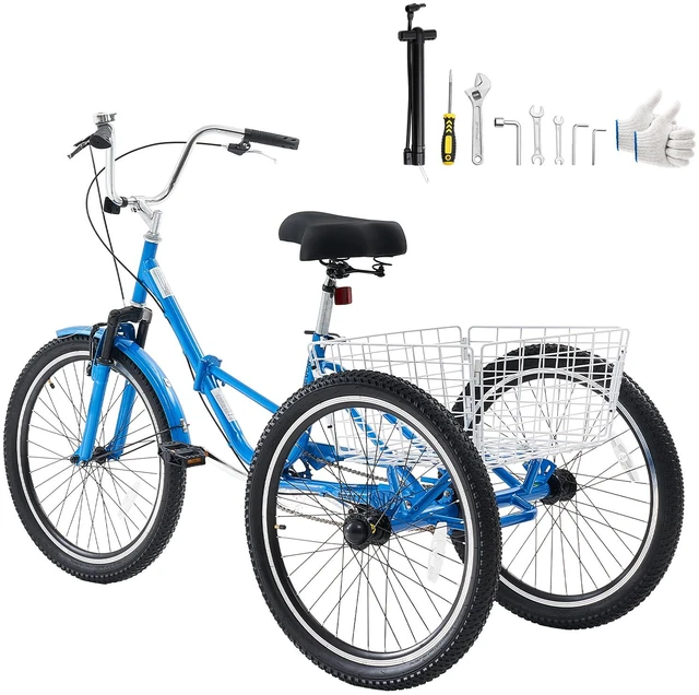 Main image of VEVOR Folding Adult Tricycle 24 inch 3 Wheel Foldable Trikes for Adult, Cruiser Bike with Cargo Basket, Adjustable Seat, and Double-Wall Wheel Rims, Shopping Picnic Tricycles for Women, Men, Seniors