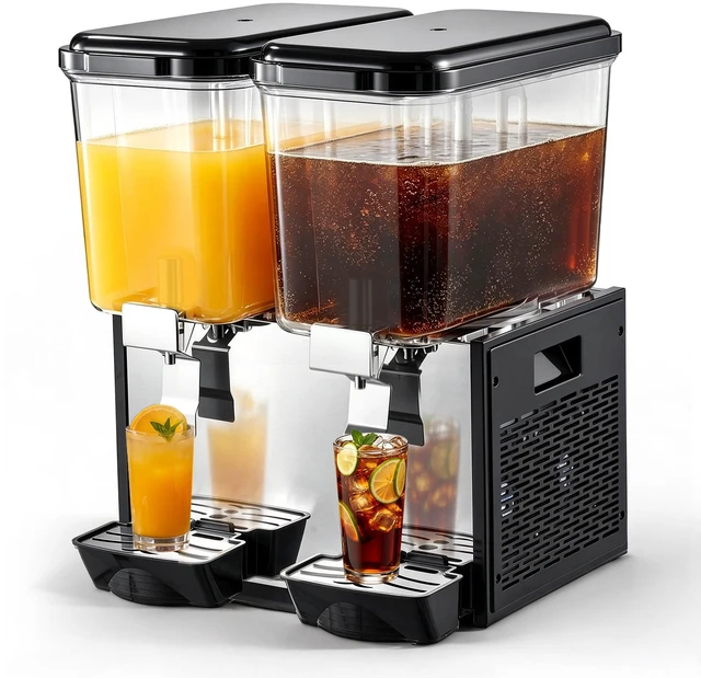 Main image of VEVOR Commercial Beverage Dispenser 2 Tanks 18 L / 19 QT Per Tank, Stainless Steel Juice Dispenser, Ice Tea Drink Machine with 45 to 54 Cooling Temperature, for Cold Drink Restaurant Bar Party