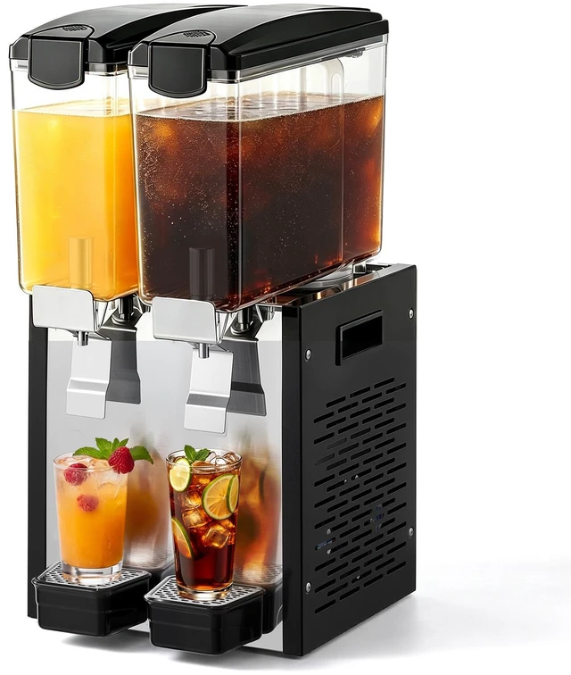 Main image of VEVOR Commercial Beverage Dispenser 2 Tanks 10 L / 10.6 QT Per Tank, Stainless Steel Juice Dispenser, Ice Tea Drink Machine with 45 to 54 Cooling Temperature, for Cold Drink Restaurant Bar Party
