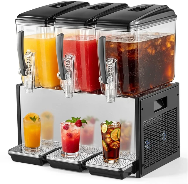 Main image of VEVOR Commercial Beverage Dispenser 3 Tanks 12 L / 12.7 QT Per Tank, Stainless Steel Juice Dispenser, Ice Tea Drink Machine with 45 to 54 Cooling Temperature, for Cold Drink Restaurant Bar Party