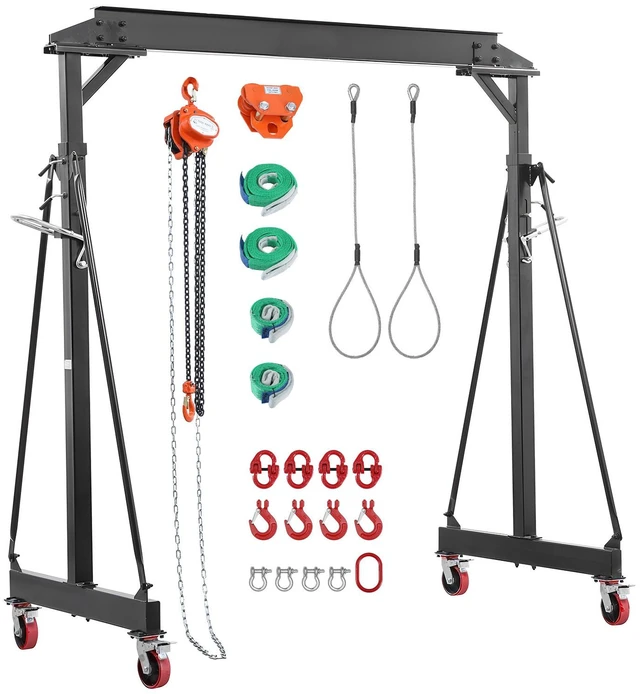 Main image of VEVOR Adjustable Gantry Crane, 4400 lbs Capacity, Portable Shop Lift Hoist with 99.6-146.9 in Height Adjustable, Manual Trolley, Hoist, Sling, Shackles, Hooks, for Garage Factory Warehouse Auto Repair