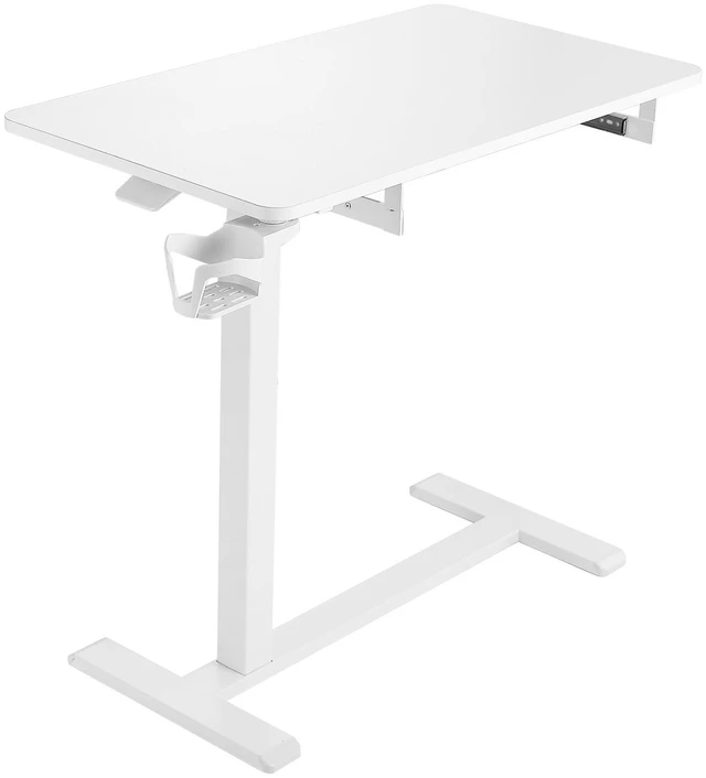 Main image of VEVOR Overbed Table 31.5"W x 17.7"D Mobile Bedside Table with Hidden Wheels, for Home Office Bed Couch, Height Adjustable Rolling Laptop Desk, Standing Cart with Keyboard Tray and Cup Holder, White