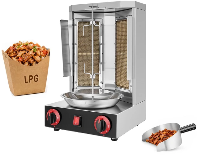Main image of VEVOR Countertop Vertical Rotating Oven 15 lbs Rotisserie Shawarma Machine, for Chicken Beef Mutton Pork, LPG Heating, Stainless Steel Body Grill Roaster, Dual-Zone Heat Control, Meat Catcher