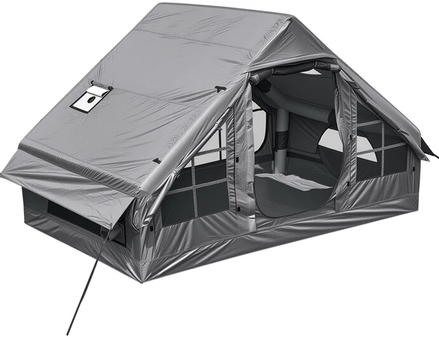 Main image of VEVOR Inflatable Tent for Camping 2-4 Person Blow Up Tent with Pump Gray, for Family Outdoor Glamping, Waterproof 420D Oxford, Easy Setup Air House with Skylight, Stove Jack, Mesh Windows & Carry Bag