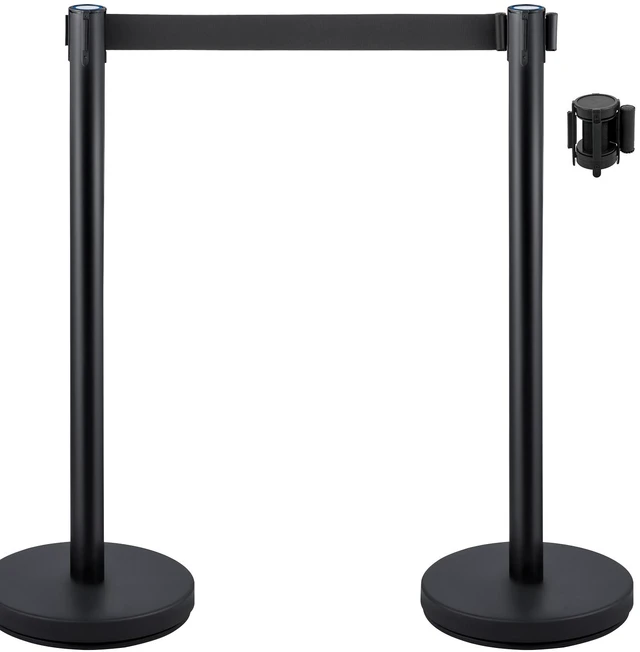 Alt view image 8 of 8 - VEVOR Crowd Control Stanchions, 6-Pack Solid Base Crowd Control Barriers with 3PCS 6.6FT Black Retractable Belts, Black Stanchion Queue Post, Belt Barriers Line Divider Stanchion Set