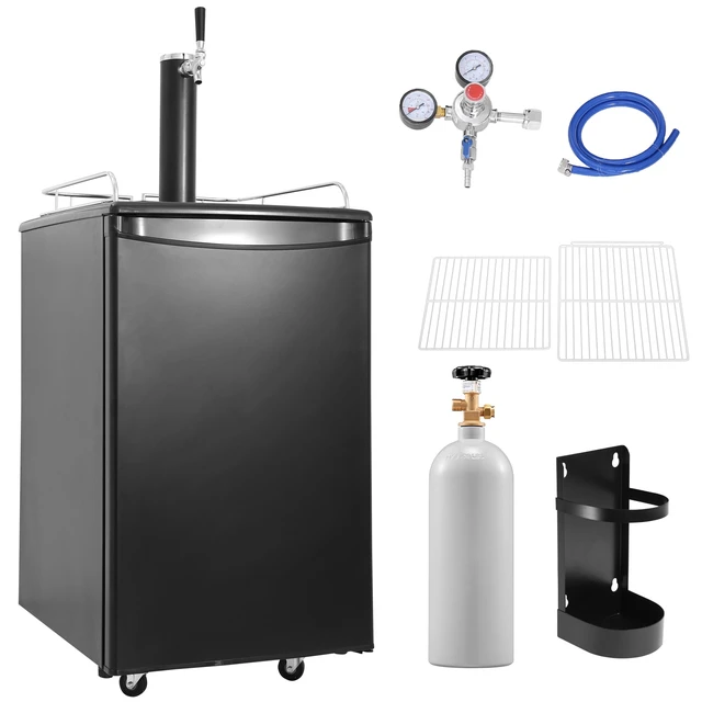 Alt view image 14 of 14 - Beer Kegerator, Single Tap Draft Beer Dispenser, Full Size Keg Refrigerator with Shelves, CO2 Cylinder, Drip Tray & Rail, 32°F- 50°F Temperature Control, Holds 1/6, 1/4, 1/2 Barrels, Black