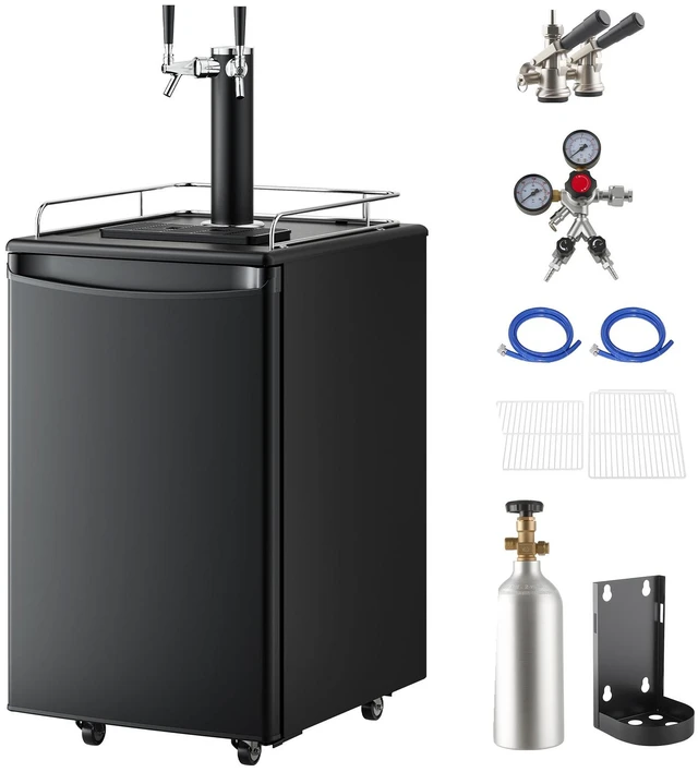 Alt view image 15 of 15 - Beer Kegerator, Dual Tap Draft Beer Dispenser, Full Size Keg Refrigerator with CO2 Cylinder, Shelves, Drip Tray & Rail, 32°F- 50°F Temperature Control, Hold 1/6, 1/4, 1/2 Barrels, Black