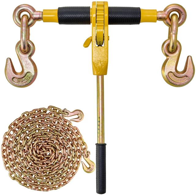 Alt view image 16 of 16 - VEVOR Ratchet Chain Binder, 5/16"-3/8" Heavy Duty Load Binders, with G80 Chains 7100 lbs Secure Load Limit, Labor-saving Anti-skid Handle, Tie Down Hauling Chain Binders for Flatbed Truck Trailer, 4 P