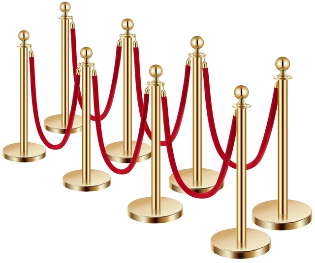 Alt view image 8 of 8 - Stanchions and Velvet Ropes 8Pcs, Hollow Base with Stainless Steel Post, 6 Red Velvet Ropes and Posts, Crowd Control Barriers Gold Stanchions, Red Carpet Runner Poles for Party Supplies