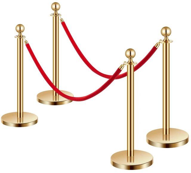 Alt view image 10 of 10 - Stanchions and Velvet Ropes 4Pcs, Hollow Base with Stainless Steel Post, 2 Red Velvet Ropes and Posts, Crowd Control Barriers Gold Stanchions, Red Carpet Runner Poles for Party Supplies