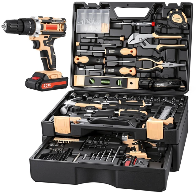 Main image of VEVOR Tool Kit 318-Piece General Household Tool Kit for Home Maintenance, For Everyday House Repairs, DIY Projects, with Portable Storage Case, High-Quality Steel, with Cordless Drill, Bits, Hammer
