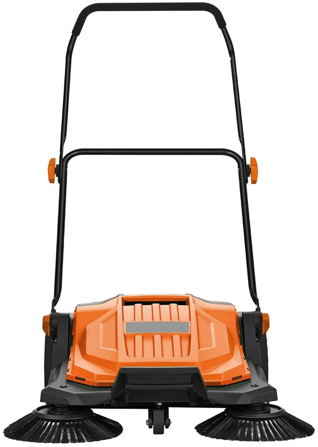Alt view image 8 of 8 - VEVOR Walk-Behind Hand Push Floor Sweeper, Manual Floor Sweeper Non-Electric with 25.6" Sweeping Width, 5 Gallons Waste Container & Adjustable Folding Handle for Yards Walkways Patios Garages - Orange