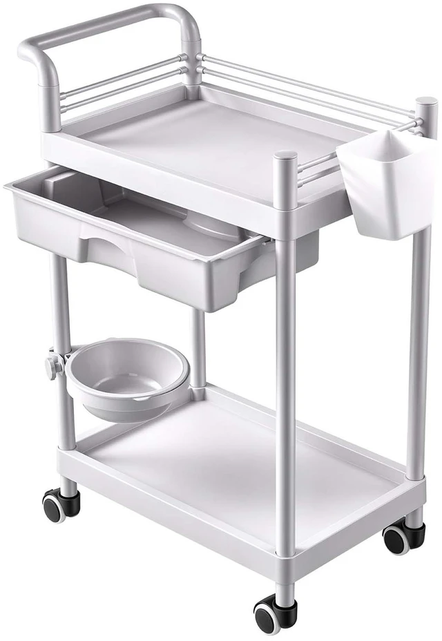Main image of VEVOR Medical Cart Two-Tier Medical Trolley Cart with Drawer 110.23 lbs, for Clinic, Hospital, Beauty Salon, Lab, with Storage Bin and Waste Tray, Stable Support, Medical Trolley Cart with Casters