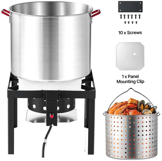 Main image of VEVOR 100 Qt Seafood Boiling Kit with Strainer, Aluminum Crawfish Boiler, Outdoor Backyard Cooking for Crab, Shrimp, Lobster, Soup, Deep Fryer Steamer Set with Stand and 110,000 BTU Propane Burner