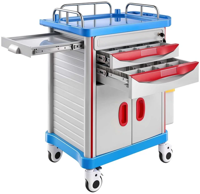 Main image of VEVOR Medical Cart 242.51 lbs Max Load Medical Trolley Cart with Cabinet, for Hospital, Clinic, Laboratory, Stable Support, with 2 Drawers, Silent Rolling Trolley with 360° Swivel Lockable Wheels