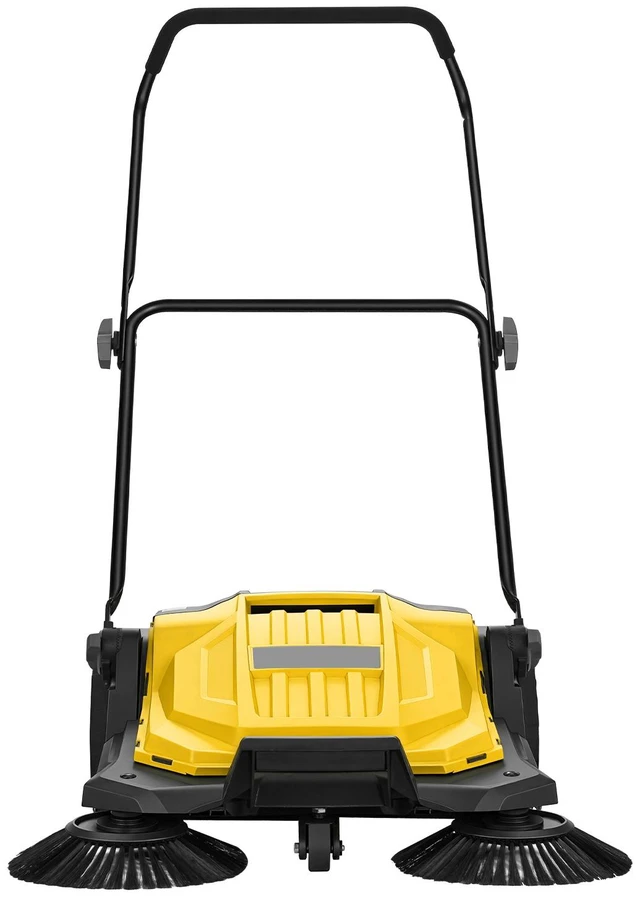 Alt view image 8 of 8 - VEVOR Walk-Behind Hand Push Floor Sweeper, Manual Floor Sweeper Non-Electric with 25.6" Sweeping Width, 5 Gallons Waste Container & Adjustable Folding Handle for Yards Walkways Patios Garages - Yellow