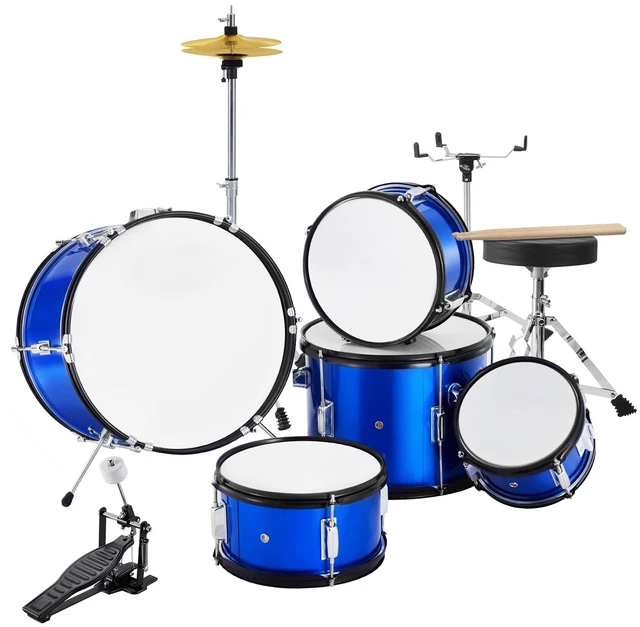 Alt view image 9 of 9 - VEVOR Kids Drum Set, 5-Piece, 16 in Beginner Full Drum Set with Bass Toms Snare Floor Drum Adjustable Throne Cymbal Hi-Hat Pedal and Two Pairs of Drumsticks, Starter Drum Kit for Child Kids, Blue