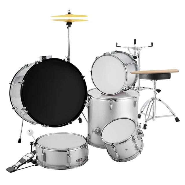 Alt view image 9 of 9 - Adult Drum Set, 5-Piece, 22 inches Complete Full Size Drum Kit with Bass Toms Snare Floor Drum Adjustable Throne Stands Cymbal Hi-Hat Pedal and Drumsticks, Beginner Drum Kit for Adults, Silver