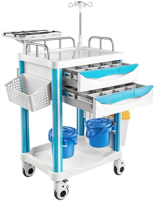 Main image of VEVOR Medical Cart 242.51 lbs Max Load Medical Trolley Cart with 2 Drawers, for Hospital, Clinic, Laboratory, Stable Support, Silent Rolling Trolley with 360° Swivel Lockable Wheels, Organized Storage