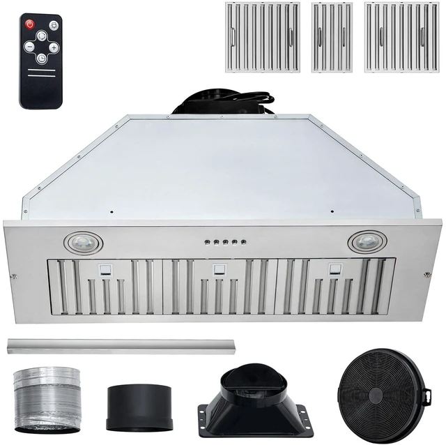 Alt view image 17 of 17 - Insert Range Hood, 800CFM 3-Speed, 36 Inch Stainless Steel Built-in Kitchen Vent with Push Button Control LED Lights Baffle Filters, Ducted/Ductless Convertible, ETL Listed
