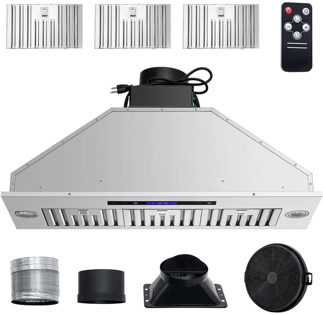 Alt view image 17 of 17 - Insert Range Hood, 900CFM 4-Speed, 36 Inch Stainless Steel Built-in Kitchen Vent with Touch & Remote Control LED Lights Baffle Filters, Ducted/Ductless Convertible, ETL Listed