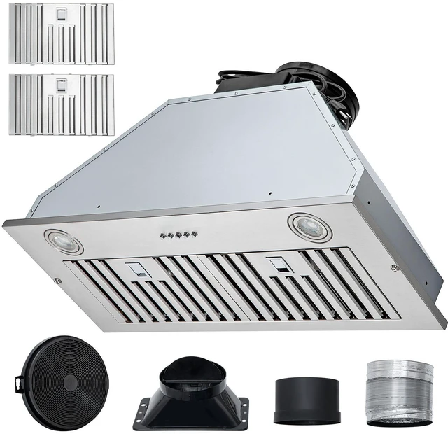 Alt view image 16 of 16 - Insert Range Hood, 800CFM 3-Speed, 30 Inch Stainless Steel Built-in Kitchen Vent with Push Button Control LED Lights Baffle Filters, Ducted/Ductless Convertible, ETL Listed