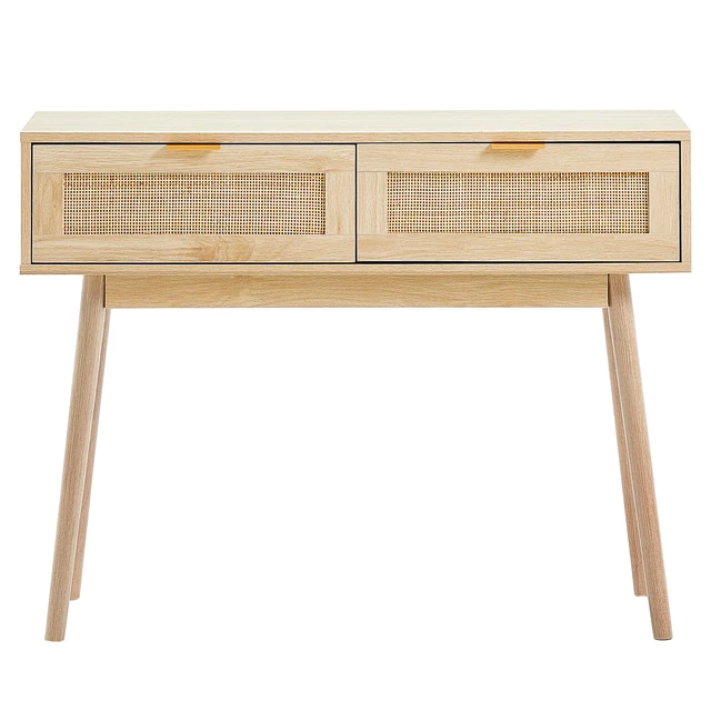 Alt view image 15 of 15 - VEVOR Rattan Console Table with 2 Storage Drawers Rattan 39.37x11.81x29.33inch Sliding Door Natural, Rattan Entryway Table with Storage, Small Console Tables for Entryway, Entry Table for Hallway, Li