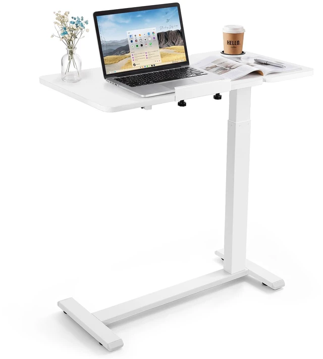 Main image of VEVOR Overbed Table 31.5"W x 15.7"D Mobile Bedside Table with Wheels White, for Home Office Bed Couch, Height Adjustable Rolling Laptop Desk, Portable Standing Cart with Tilting Desktop & Cup Holder