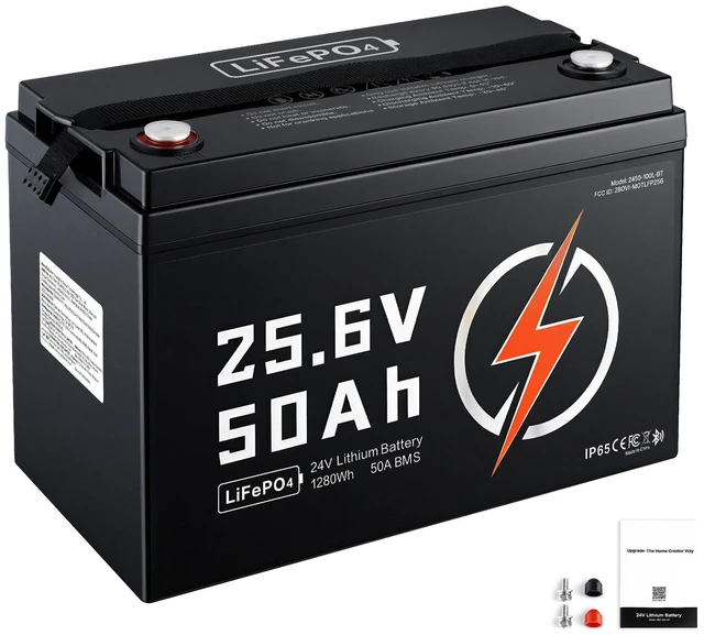 Main image of VEVOR 24V 50Ah LiFePO4 Lithium Battery 4000+ Cycles 50A BMS with Bluetooth, 1280Wh Lithium Battery with Low Temperature Protection, Supports 8P2S Connection, for RV, Trolling Motor, Marine, Solar