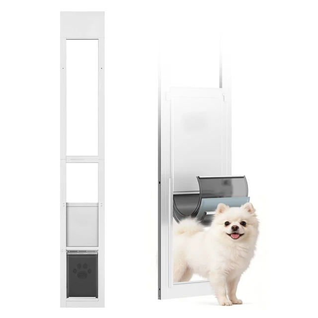 Alt view image 8 of 8 - VEVOR Dog Door for Sliding Glass Door, 75 7/8" to 80 11/16" Adjustable Height, Aluminum Alloy Frame with Flap, Rotating Hinge, Lock Design, for Medium-Sized Dogs, Sliding Glass Pet Doors for Renters