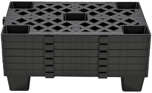 Alt view image 8 of 8 - VEVOR Plastic Pallets, 6 Pcs Plastic Pallets for Basement Storage, Nestable Lightweight Waterproof Storage Pad with Breathable Grid for Indoor Outdoor Supermarket Warehouse, 19.7" x 12" x 3.9", Black
