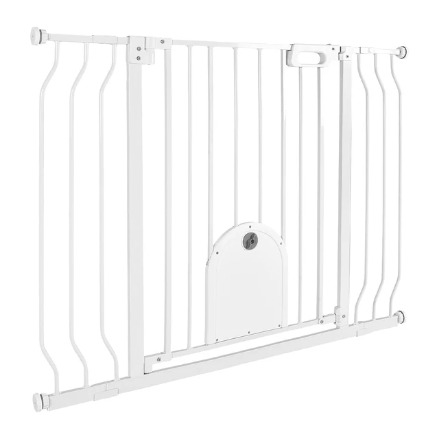 Alt view image 8 of 8 - VEVOR Baby Gate for Stairs, 29.5-43 in Adjustable Width, Baby Gate with Adjustable Cat Door, with Pressure Mount Kit and Wall Mount Kit, Secure Metal Pet Door for Stairs, Doorways, and House, White