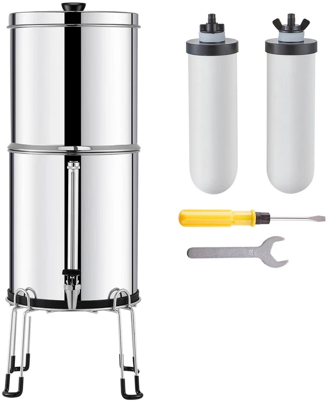 Alt view image 10 of 10 - VEVOR 2.25G Gravity-fed Water Filter Countertop System Stainless Steel 2 Filters