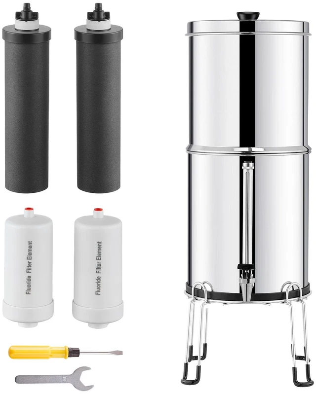 Alt view image 15 of 15 - VEVOR 2.25G Gravity-fed Water Filter Countertop System Stainless Steel 4 Filters