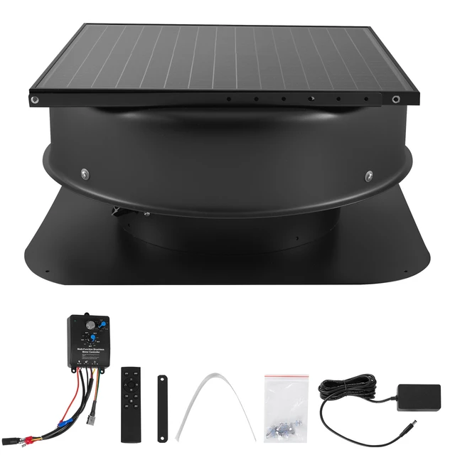 Alt view image 8 of 8 - Roof Attic Exhaust Fan, 50W Smart Solar Roof Ventilation Fan with Thermostat, Remote Control, 3000 CFM Airflow Built-in Smoke Sensor with Auto Stop for Cooling and Dehumidification