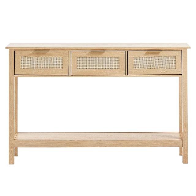 Alt view image 15 of 15 - VEVOR Rattan Console Table with 3 Storage Drawers Rattan 51.38x11.81x32.09inch Sliding Door Natural, Rattan Entryway Table with Storage, Small Console Tables for Entryway, Entry Table for Hallway, Li